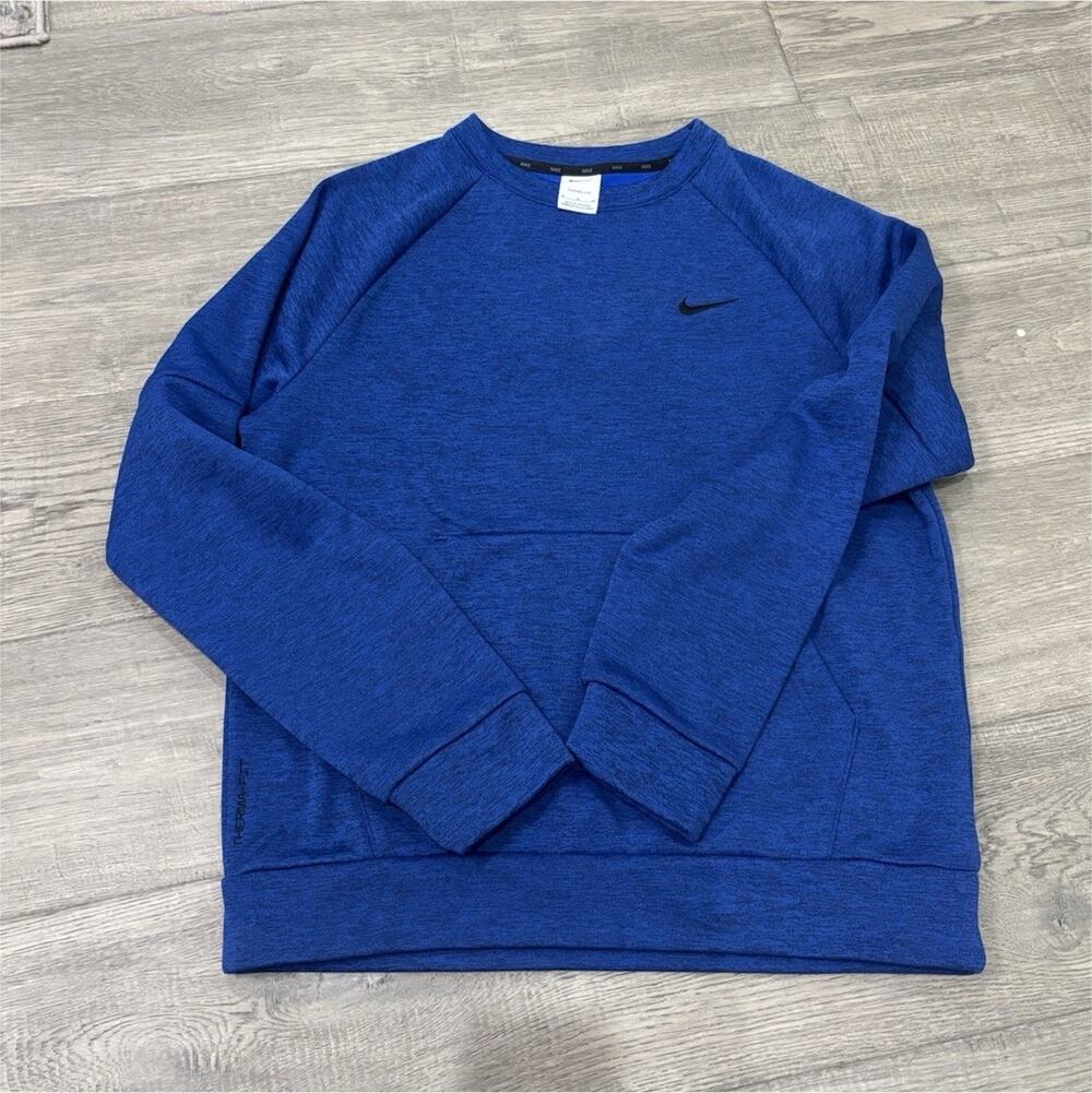 Nike Therma-FIT Pullover Sweatshirt Mens M Blue Fleece Crewneck Zip Pocket